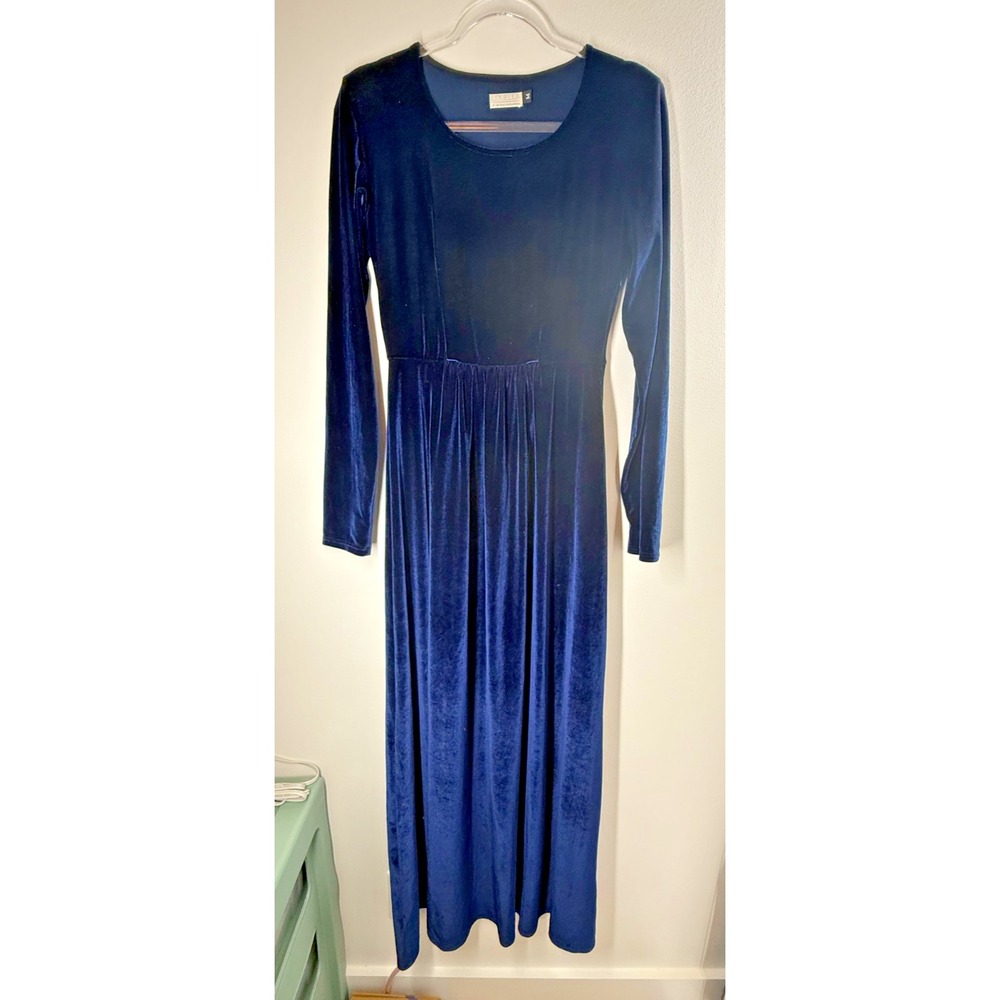 Louella By Ibtihaj Muhammad Blue Velvet Maxi Dress Size M Long Sleeve Modest
